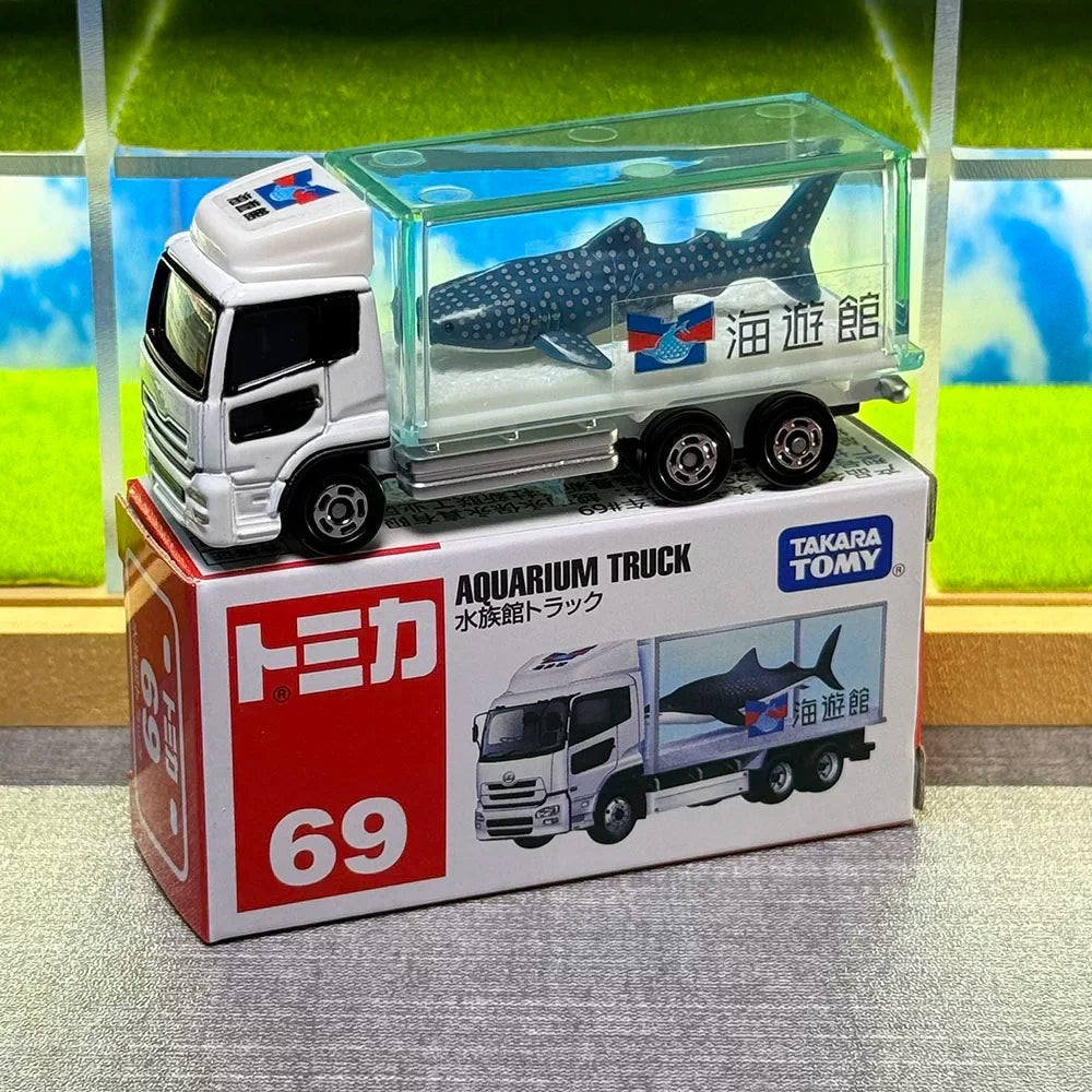 Takara Tomy Tomica No.69 Nissan Diesel Quon Aquarium Truck Diecast Alloy Car Model Mini Vehicle Collectible Boy Toy Gift