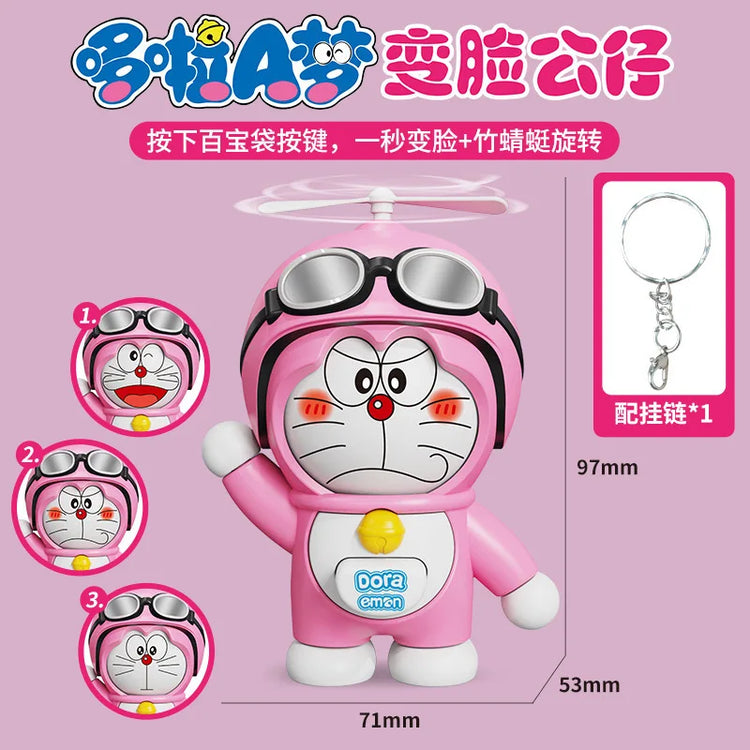 Anime Doraemonsas Pressing Face Change Keyring Rotating Bamboo Dragonfly Doll Dingdang Cat Ornament Keychain Birthday Gifts