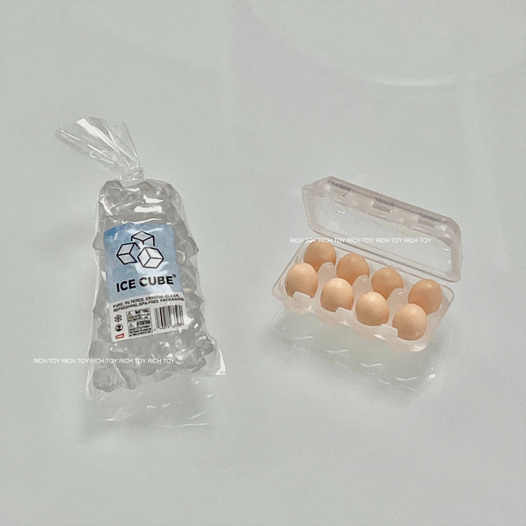 Original Mini Brand Fill The Fridge Luxury Hidd Mini Miniature Toy Ice Cubes Bag Fresh Eggs Carton Mini Kitchen Toy