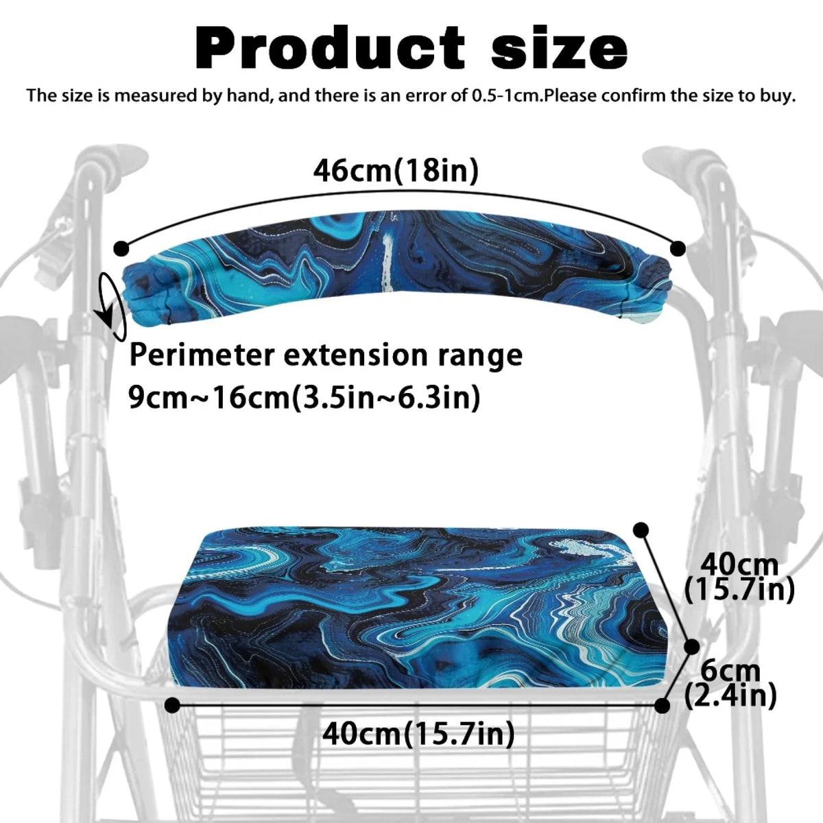 Coloranimal Blue Marbling 2 Pieces Set Walker Cover Abrasion-Resistant Walker Seat Cover for Elder