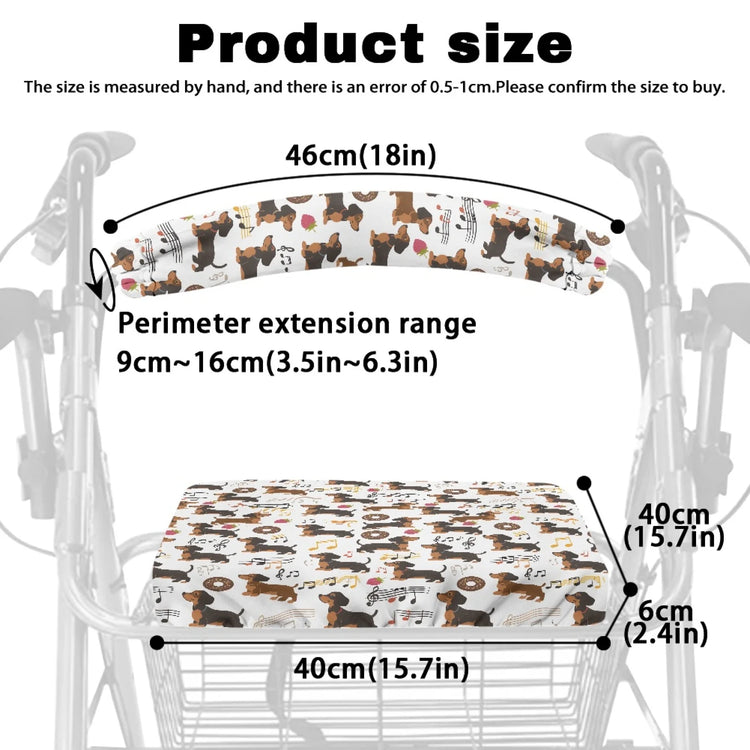 Coloranimal Dachshund Music 2 Pcs Rollator Seat Back Cover Polyester Walker Seat Cover for Seniors Adult