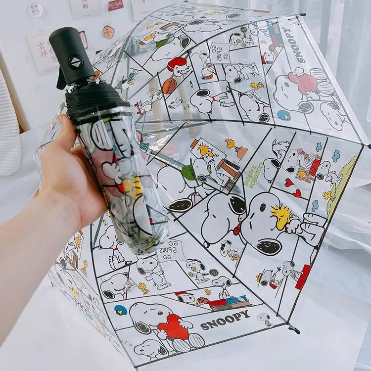 Snoopy Woodstock cartoon creative automatic umbrella two-dimensional animation peripheral transparent 3 folding umbrella gift