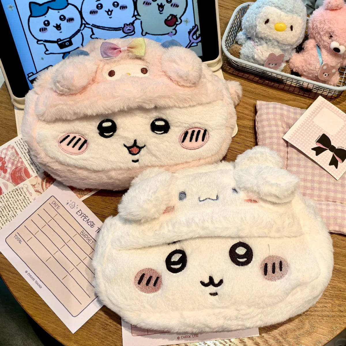 Anime Plush Pen Case Cartoon Usagi Hachiwareas Stationery Box Large Capacity Pen Case Student Stationery Birthday Girl Gifts