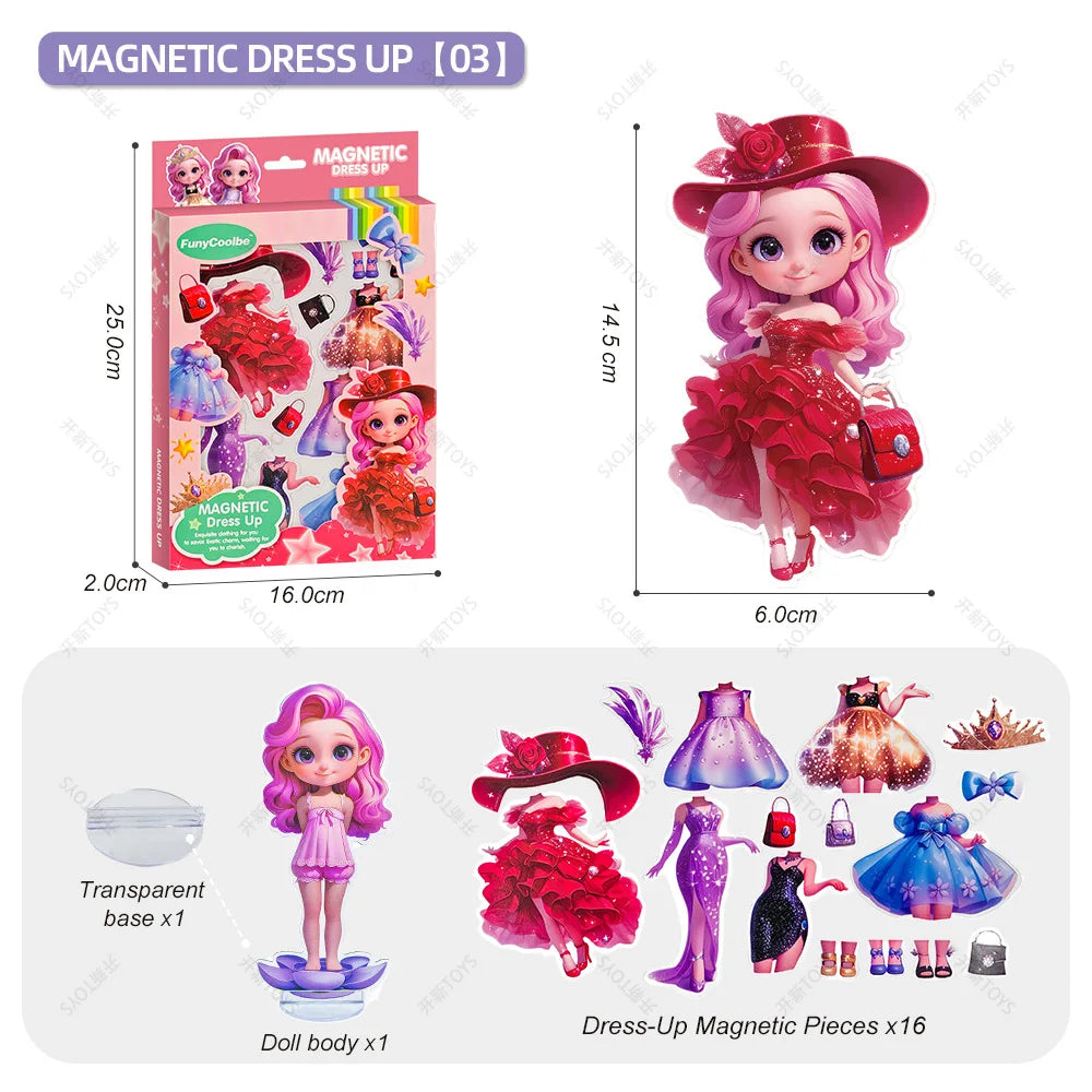 Princess Grain Magnet Stickers DIY Magnetic Sticker Clothing Change Doll Toy Magnetic Attraction Dress Up Gift