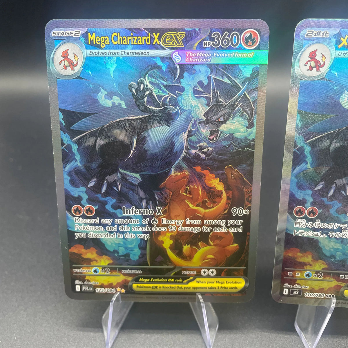 1PCS DIY Self-made PTCG Mega Charizard X Japanese Version And English Version Refractive Color Flash Game Collection Card