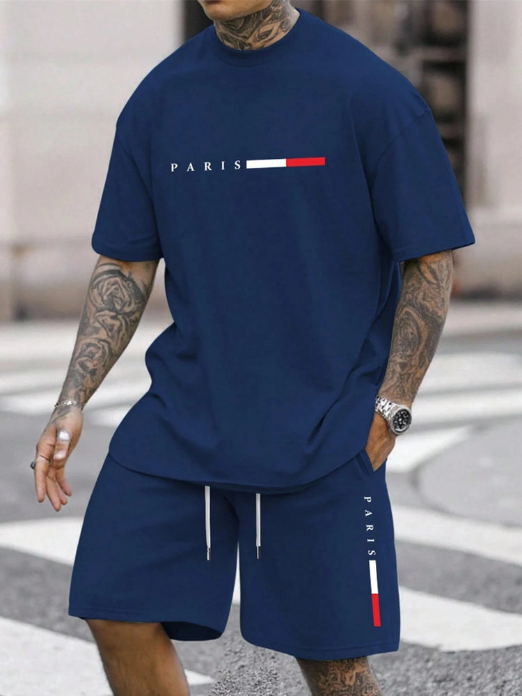 Men's Tracksuit 2 Piece O-neck Short Sleeve Shirt Shorts Set Men's Running Suit Plus Size T Shirts Man Clothing Summer T-shirt