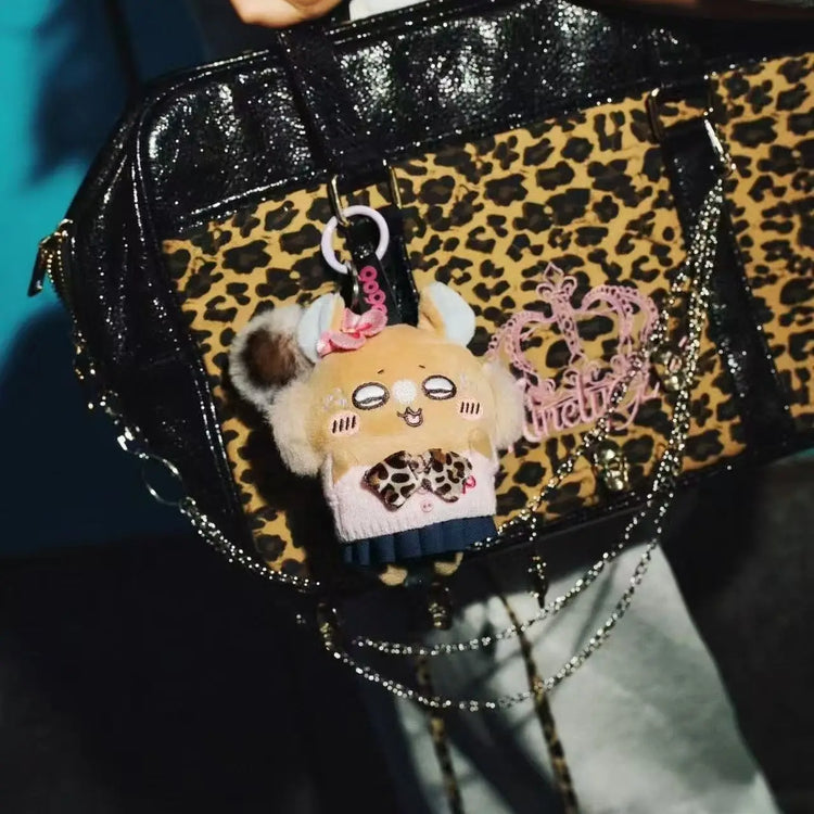 Kawaii jiyi Usagi Hachiware Y2K Leopard Print Plush Keychain Soft Stuffed Toy Bag Pendant Fashion Backpack Accessory Gift