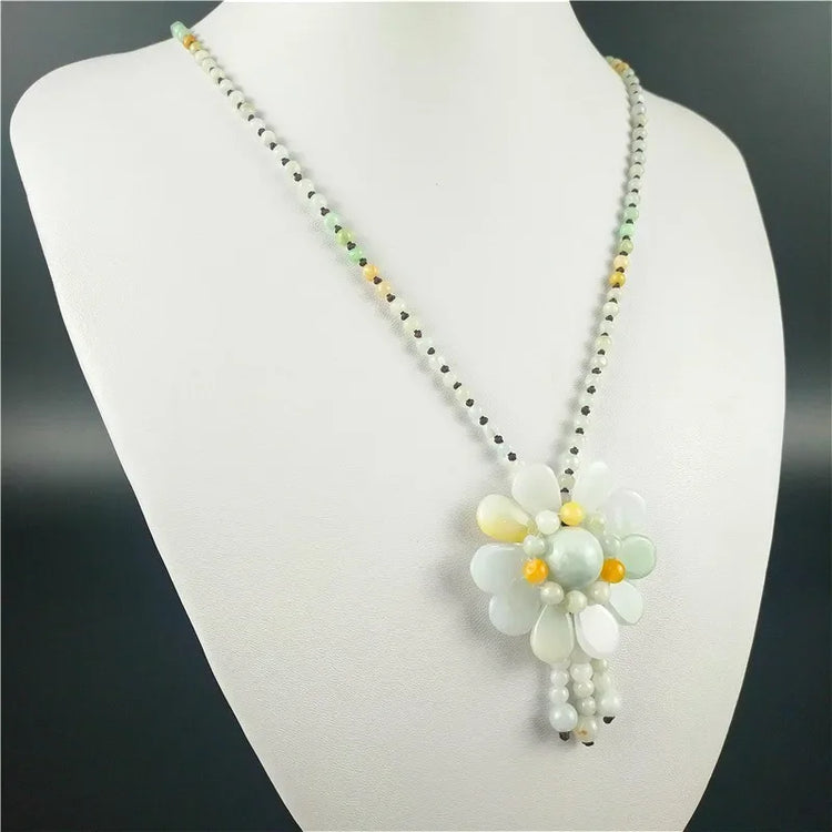 Certified Burmese Jade Sunflower Pendant Jadeite Emerald Beads Necklace Charm Jewellery Fashion Accessories Hand-Carved Amulet