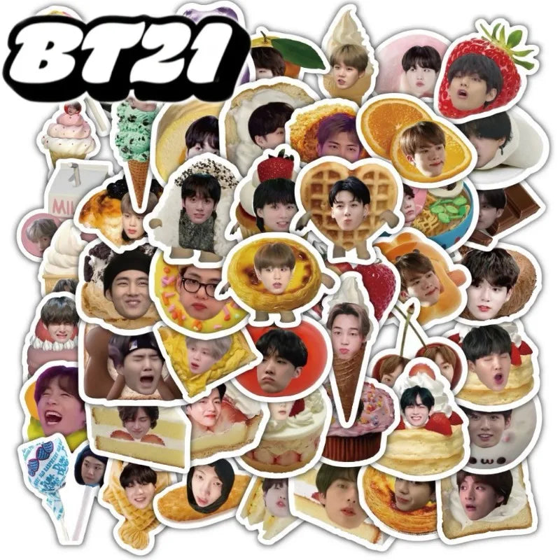60 Sheets Bt21 Food Head Stickers, Creative Decor Decals for Phone Cases, Journals, Notebooks & Desks, Diy Merch