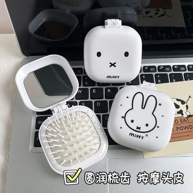 Cute Miffy Rabbit Folding Airbag Comb with Mirror 2-in-1 Student Cartoon Mini Compact Portable Air Cushion Comb