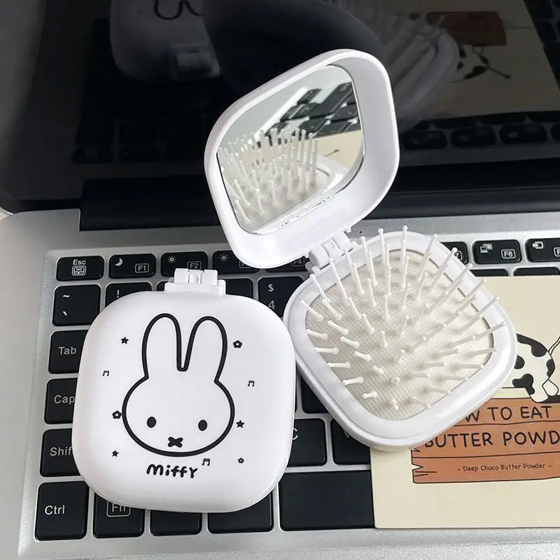 Cute Miffy Rabbit Folding Airbag Comb with Mirror 2-in-1 Student Cartoon Mini Compact Portable Air Cushion Comb