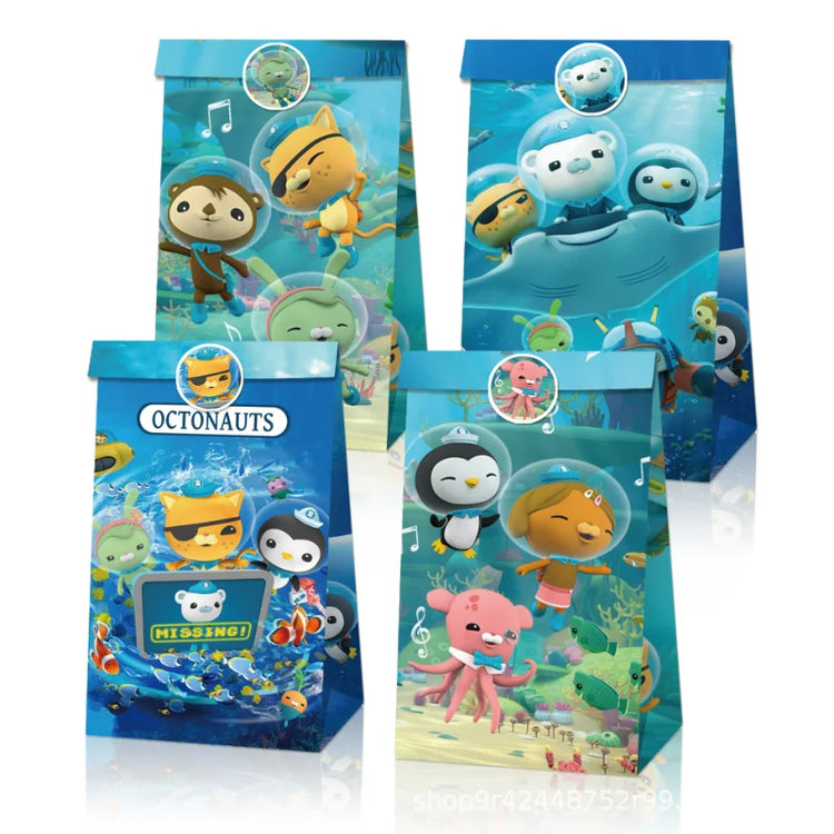Cartoon 12pcs Octonauts Gift Bags Children Birthday Party Candy Bag Kraft Paper Packaging Boxes Treat Bag Supplies Gift