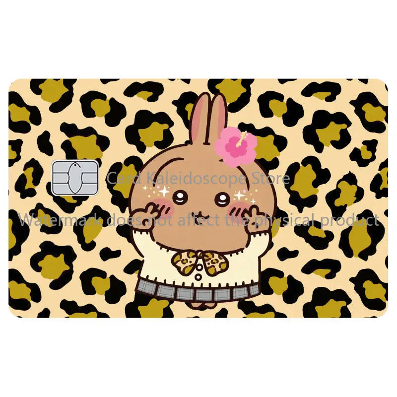 Kawaii Chiikawas Y2K Style Redit Card Skin Stickers Leopard Print Series Sticker for VISA JCB Mastercard and Other IC Card