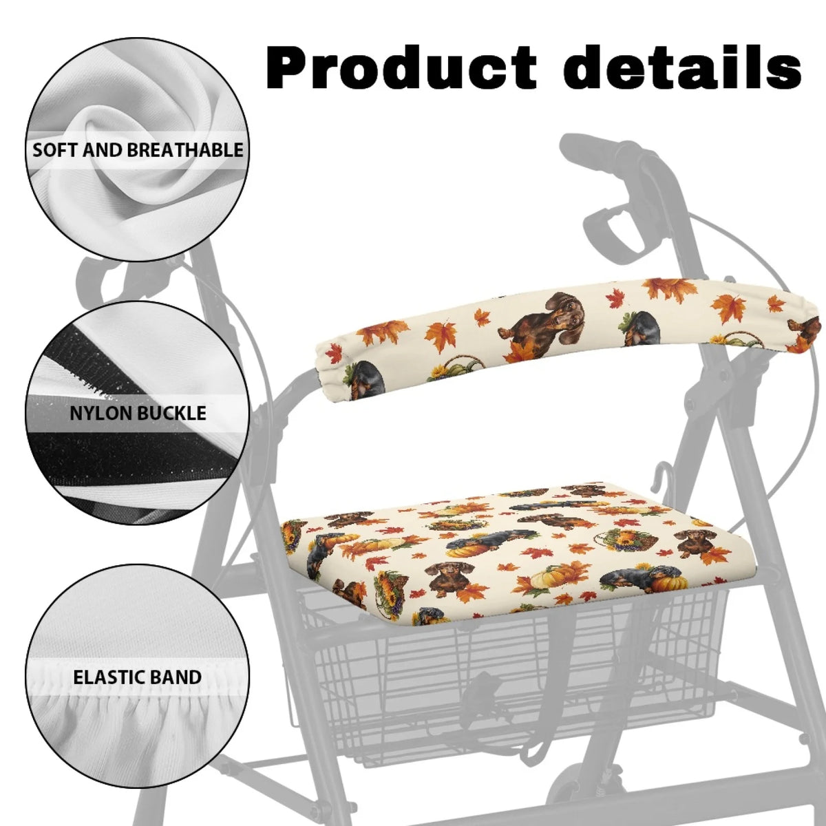 Coloranimal Autumn Dog 2 Pcs Walker Seat Covers Easy to Clean Rollator Walker Seat Back Cover for Men