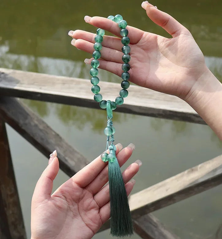 Green Jade Stone 12mm Beads Tassel Bracelet Necklace Tibetan Buddhist Mala Buddha Charm Rosary Yoga Men Woman Jewelry Customized