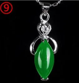 925 Silver Chinese Green Jade Water Drop Pendant Dragon Necklace Jadeite Amulet Fashion Jewelry Luck Gifts Women Sweater Chain