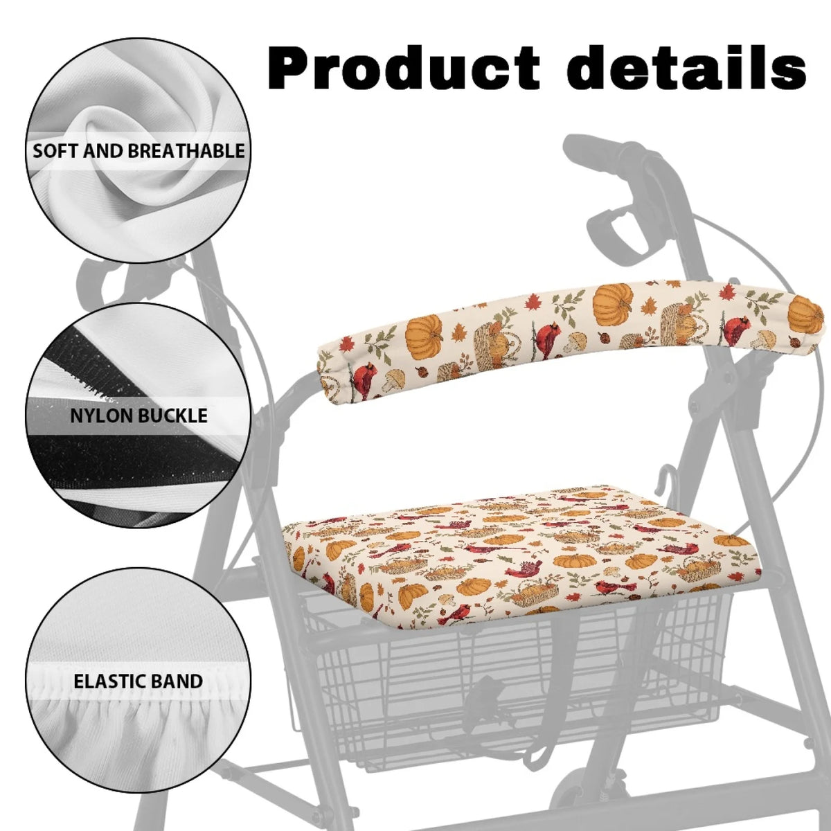 Coloranimal Cardinal Pumpkin 2PCS Rollator Seat Cover for Parents Walker Seat Cover 2026 New