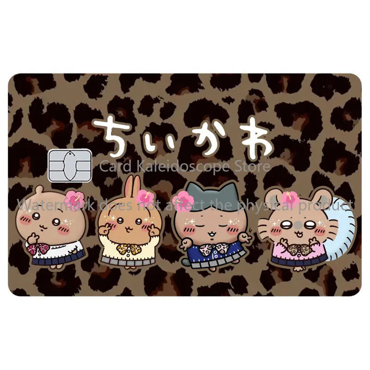 Kawaii Chiikawas Y2K Style Redit Card Skin Stickers Leopard Print Series Sticker for VISA JCB Mastercard and Other IC Card