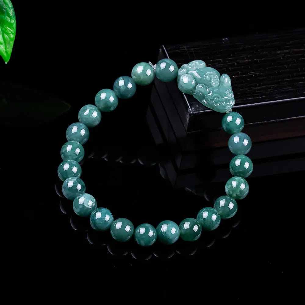 Natural Burmese Jadeite Pixiu Bracelet Vintage Talismans Charm Gifts for Women Jewelry Bangle Real Jade Accessories