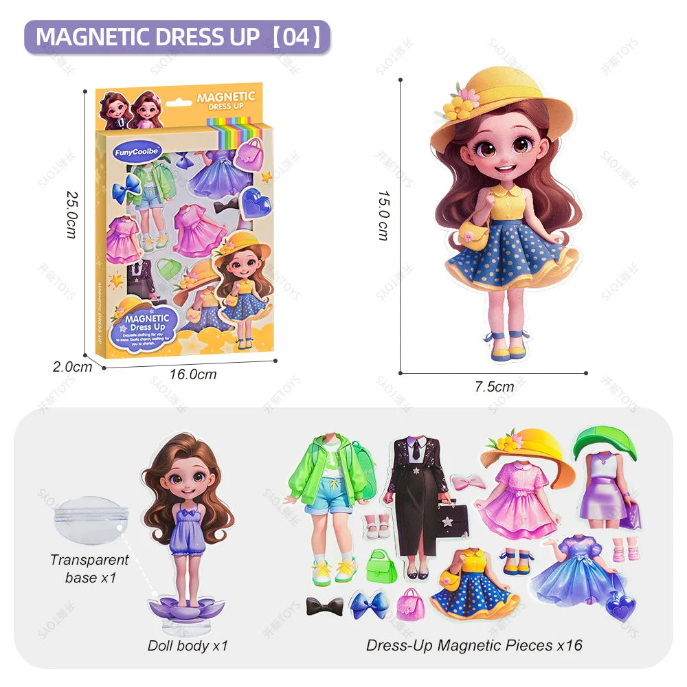 Princess Grain Magnet Stickers DIY Magnetic Sticker Clothing Change Doll Toy Magnetic Attraction Dress Up Gift