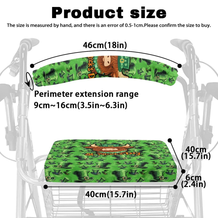 Coloranimal St patrick's day 2PCS Rollator Seat Cover Set Polyester Fabric Walker Seat Cushion for Women Friends