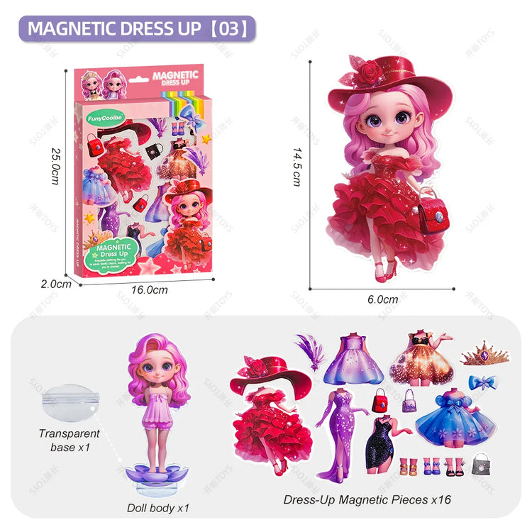 Princess Grain Magnet Stickers DIY Magnetic Sticker Clothing Change Doll Toy Magnetic Attraction Dress Up Gift