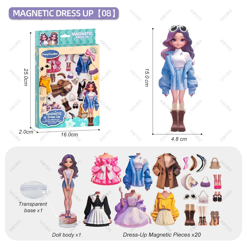 Princess Grain Magnet Stickers DIY Magnetic Sticker Clothing Change Doll Toy Magnetic Attraction Dress Up Gift
