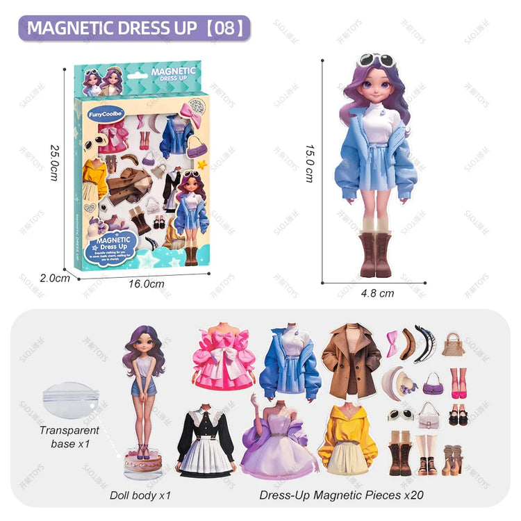 Princess Grain Magnet Stickers DIY Magnetic Sticker Clothing Change Doll Toy Magnetic Attraction Dress Up Gift