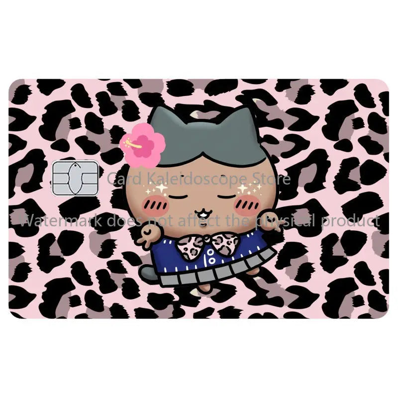 Kawaii Chiikawas Y2K Style Redit Card Skin Stickers Leopard Print Series Sticker for VISA JCB Mastercard and Other IC Card