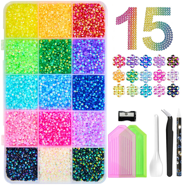 3mm Resin Rhinestone for Bedazzling Kit, Flatback Jelly Gems Rhinestone Kit with Tools for Nail Art Clothing Shoes Phone Case