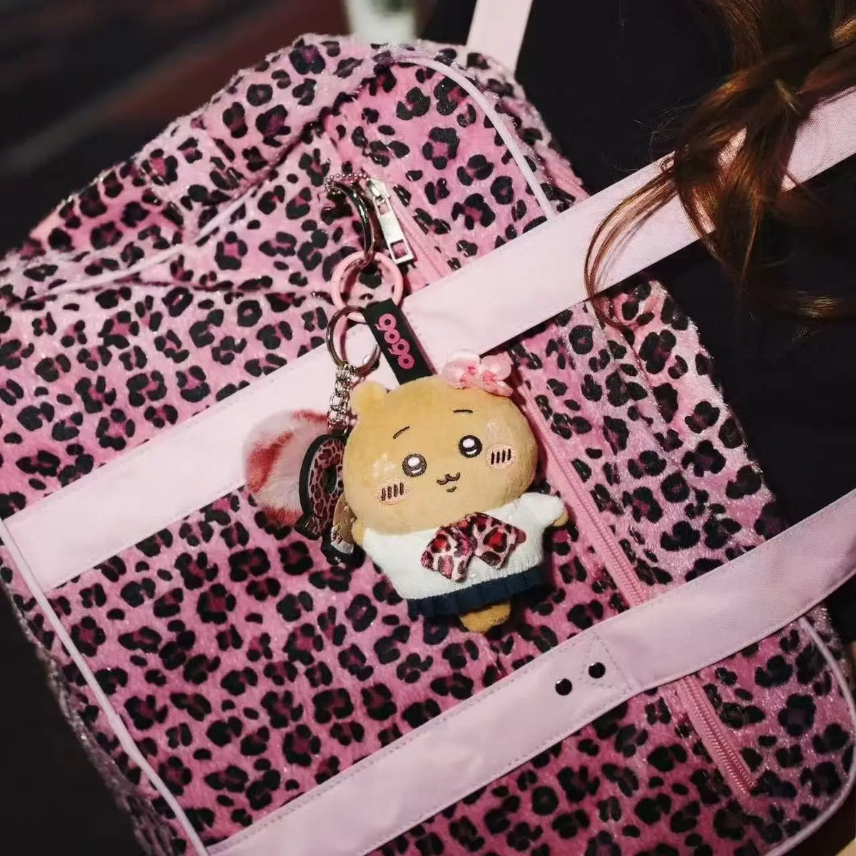 Kawaii jiyi Usagi Hachiware Y2K Leopard Print Plush Keychain Soft Stuffed Toy Bag Pendant Fashion Backpack Accessory Gift
