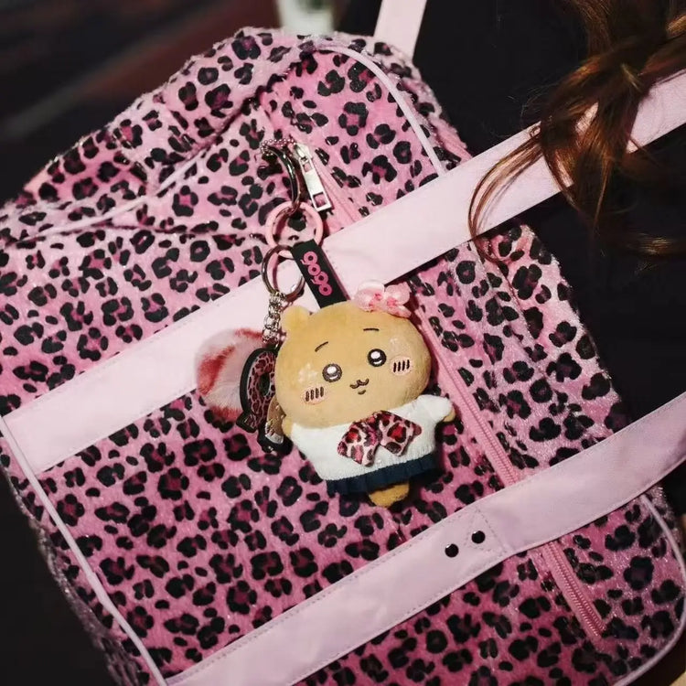 Kawaii jiyi Usagi Hachiware Y2K Leopard Print Plush Keychain Soft Stuffed Toy Bag Pendant Fashion Backpack Accessory Gift