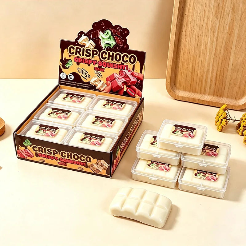 Chocolate Squishy Squeeze Toy Crispy Chocolate Wax Cracking Stress Ball Soft Realistic Food Squeeze Fidget Toy Relieve Stress