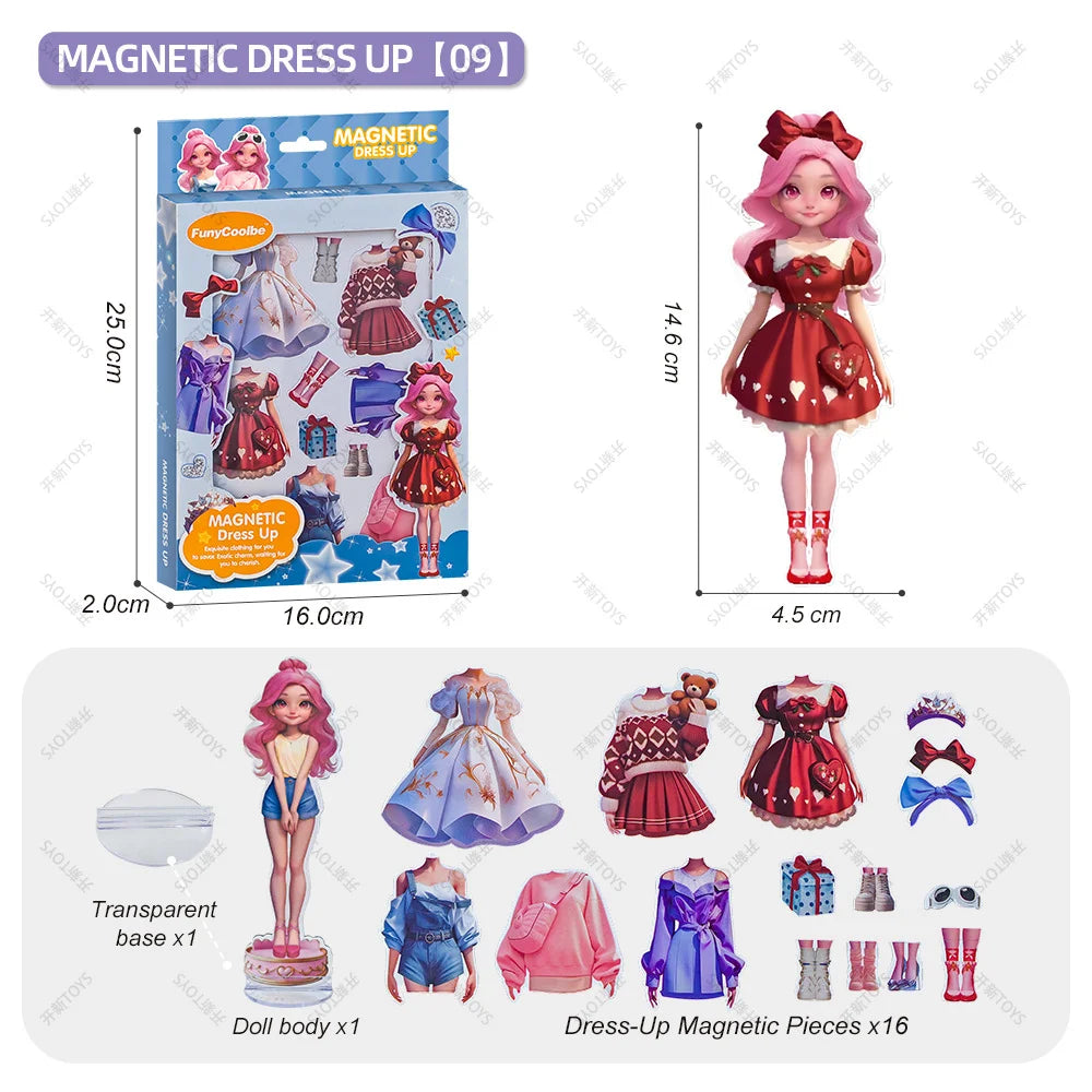 Princess Grain Magnet Stickers DIY Magnetic Sticker Clothing Change Doll Toy Magnetic Attraction Dress Up Gift