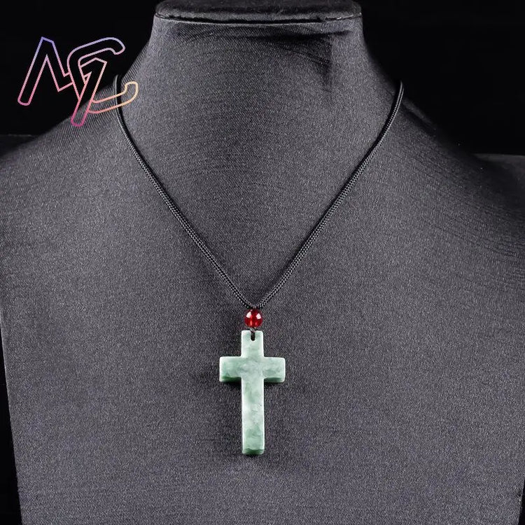 Myanmar Jadeite Cross Pendant Necklace Burmese Jade Stone Carved Amulet Fashion Accessories Charm Gifts for Women