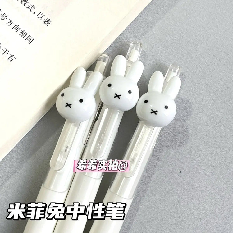 Cute Miffy Retractable Gel Pen, ST Nib 0.5mm, Aesthetic Quick-Dry Smooth Writing Pen for Studying, Large Capacity Ink Ballpoint