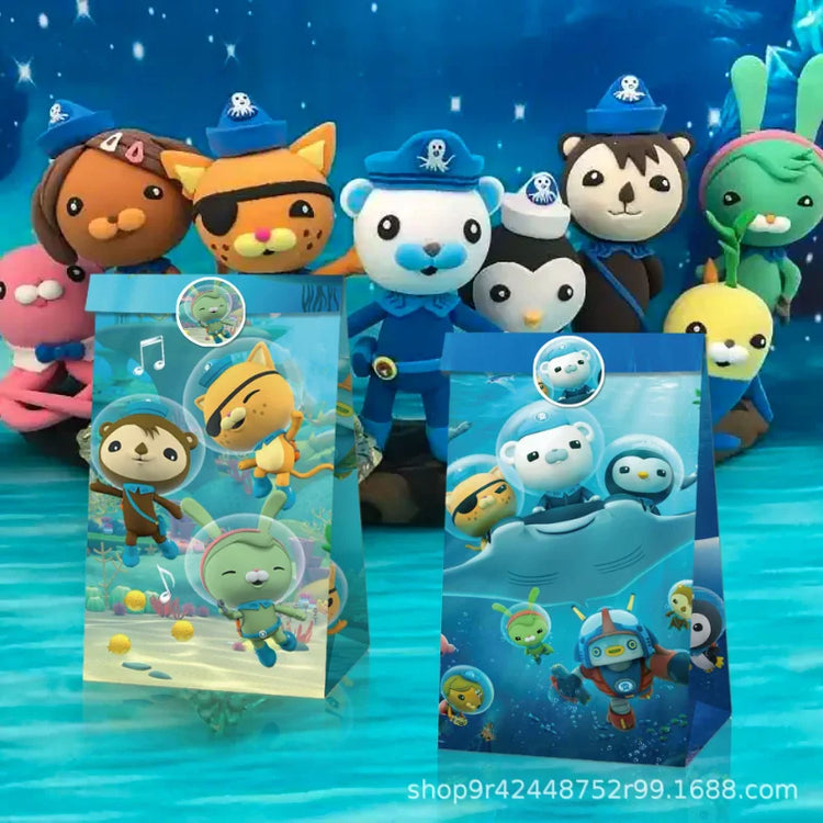 Cartoon 12pcs Octonauts Gift Bags Children Birthday Party Candy Bag Kraft Paper Packaging Boxes Treat Bag Supplies Gift