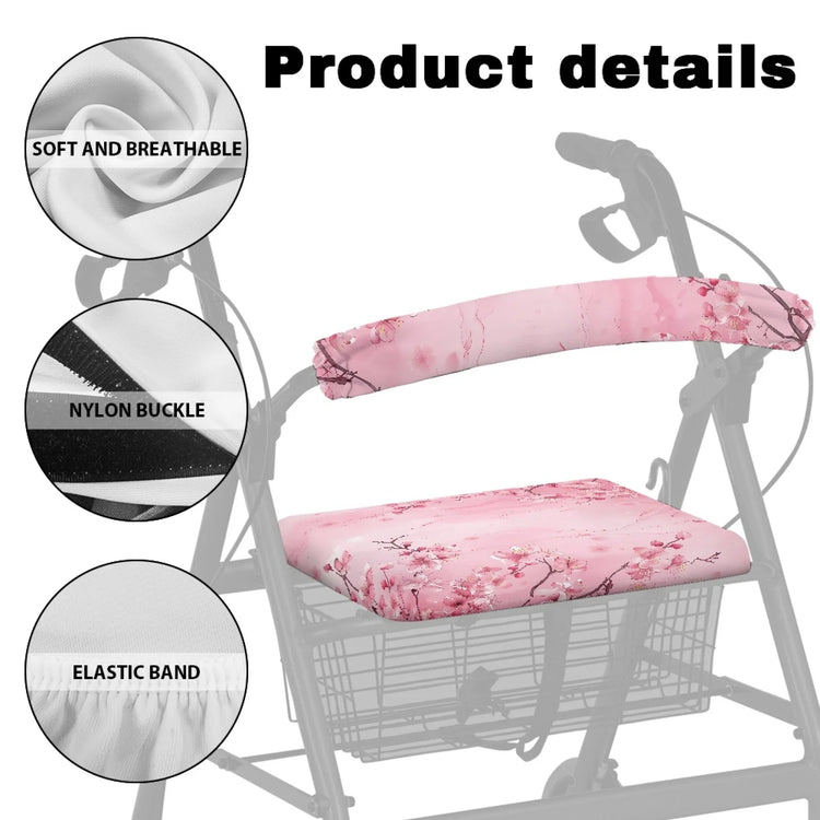 Coloranimal Adjustable Waterproof 2 Pcs Walker Seat Cover for Womens for Streets Cherry Blossom