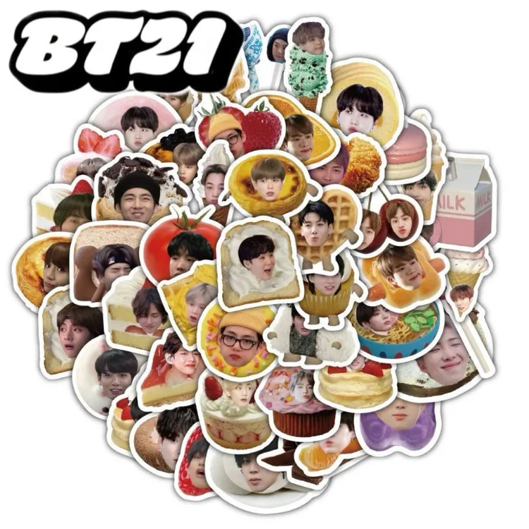 60 Sheets Bt21 Food Head Stickers, Creative Decor Decals for Phone Cases, Journals, Notebooks & Desks, Diy Merch