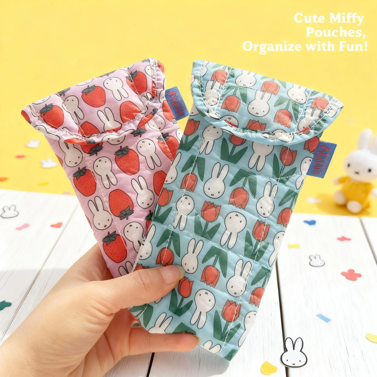 Kawaii Miffy Magnetic Attraction Storage Bag Cute Cartoon Rabbit Protective Bag with Gift for Children
