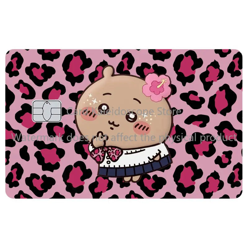 Kawaii Chiikawas Y2K Style Redit Card Skin Stickers Leopard Print Series Sticker for VISA JCB Mastercard and Other IC Card