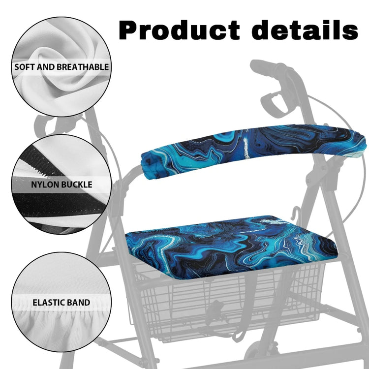 Coloranimal Blue Marbling 2 Pieces Set Walker Cover Abrasion-Resistant Walker Seat Cover for Elder
