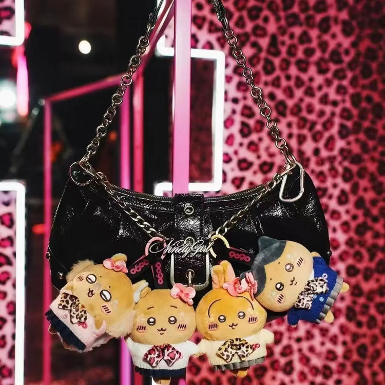 Kawaii jiyi Usagi Hachiware Y2K Leopard Print Plush Keychain Soft Stuffed Toy Bag Pendant Fashion Backpack Accessory Gift