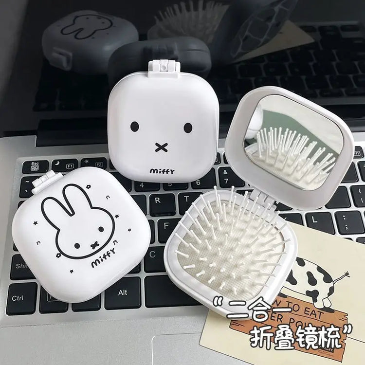 Cute Miffy Rabbit Folding Airbag Comb with Mirror 2-in-1 Student Cartoon Mini Compact Portable Air Cushion Comb