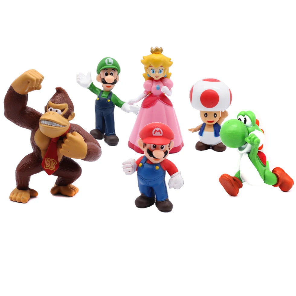 # 6pcs/set Super M Bros PVC Action Figure Toys Dolls Model Set Luigi Yoshi Donkey Kong Mushroom For Kids Birthday Gifts