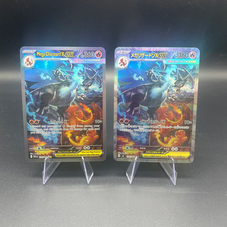 1PCS DIY Self-made PTCG Mega Charizard X Japanese Version And English Version Refractive Color Flash Game Collection Card