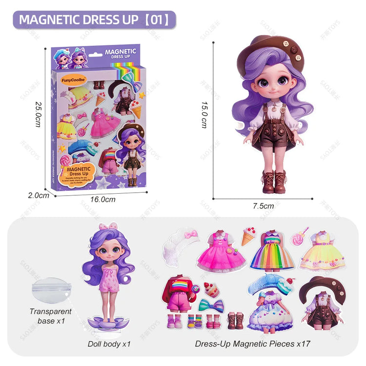Princess Grain Magnet Stickers DIY Magnetic Sticker Clothing Change Doll Toy Magnetic Attraction Dress Up Gift