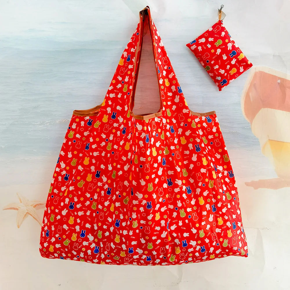 Miffy Rabbit Eco-friendly Folding Shopping Bag Extra Large Capacity Waterproof Nylon Durable Tote Bag Travel Grocery Storage Bag