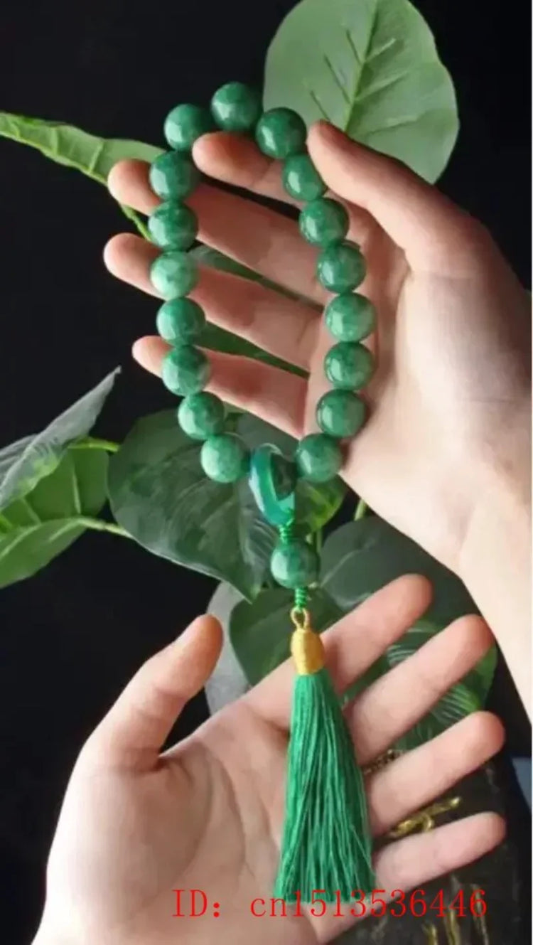 Green Jade Stone 12mm Beads Tassel Bracelet Necklace Tibetan Buddhist Mala Buddha Charm Rosary Yoga Men Woman Jewelry Customized