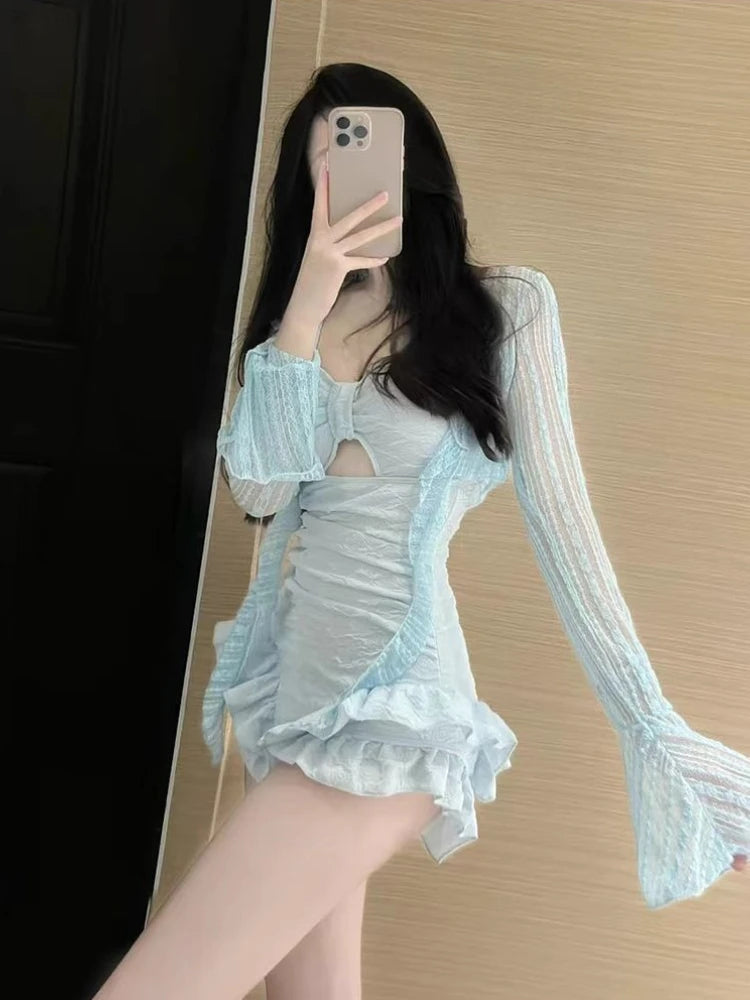 Modest Full Coverage Swimwear Female Lace Up Back Swimming Suit Cute Floral Print Rash Guard Sun Protection Pool Party Outfit